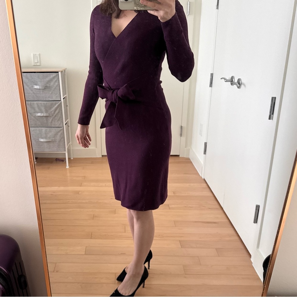 Hobbs London Plum Purple Wrap Dress Wool Blend Machine Washable Size US 2 - Picture 10 of 10